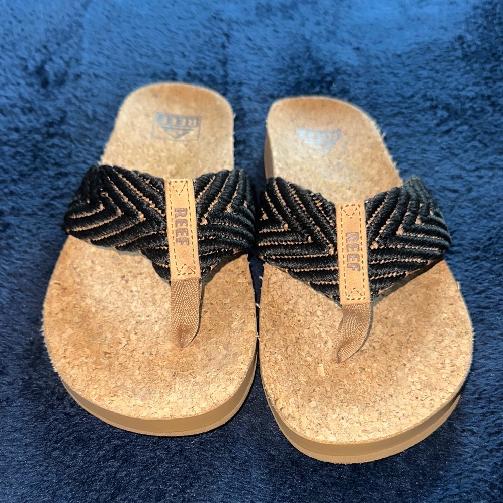 Reef Black and Brown Cork Sandals